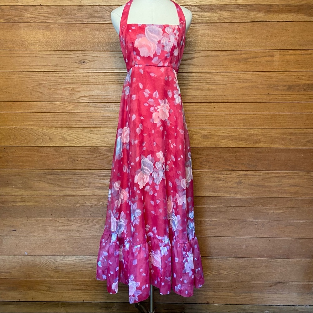 Vintage 70s Lorrie Deb pink floral maxi dress